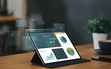 Terminal de pagamento POS em superfície de trabalho